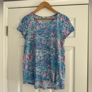 Lilly Pulitzer Etta Cotton Shirt Zanzibar Blue Boatylicious S